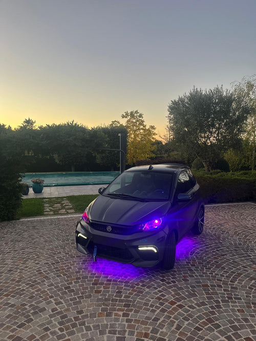 2x Lampadina Stile "Angel Eyes" MotoLed H4 LED Bianco-Viola per Aixam 50 (2018-2023) - Luci Moderni e Ad Alta Prestazione