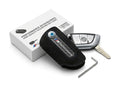 Cover Custodia Chiave Compatibile con BMW Serie 1 2 3 4 5 X1 X5 (Modelli F 2011-2020) - Guscio Protettivo Portachiavi a Lama in Alcantara e Look Carbonio con Chiavino Incluso (Nero/Blu)