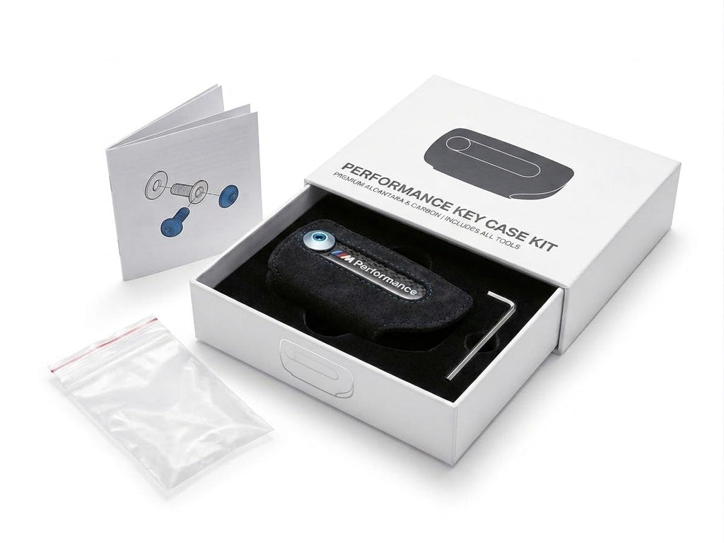 Cover Custodia Chiave Compatibile con BMW Serie 1 2 3 4 5 X1 X5 (Modelli F 2011-2020) - Guscio Protettivo Portachiavi a Lama in Alcantara e Look Carbonio con Chiavino Incluso (Nero/Blu)
