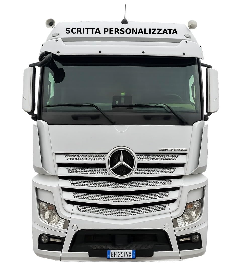 Adesivo Parasole Frontale Personalizzato MERCEDES-BENZ Camion (Actros/Atego) | Scritta Autista/Azienda 13cm Altezza | Vinile Truck Max 135cm