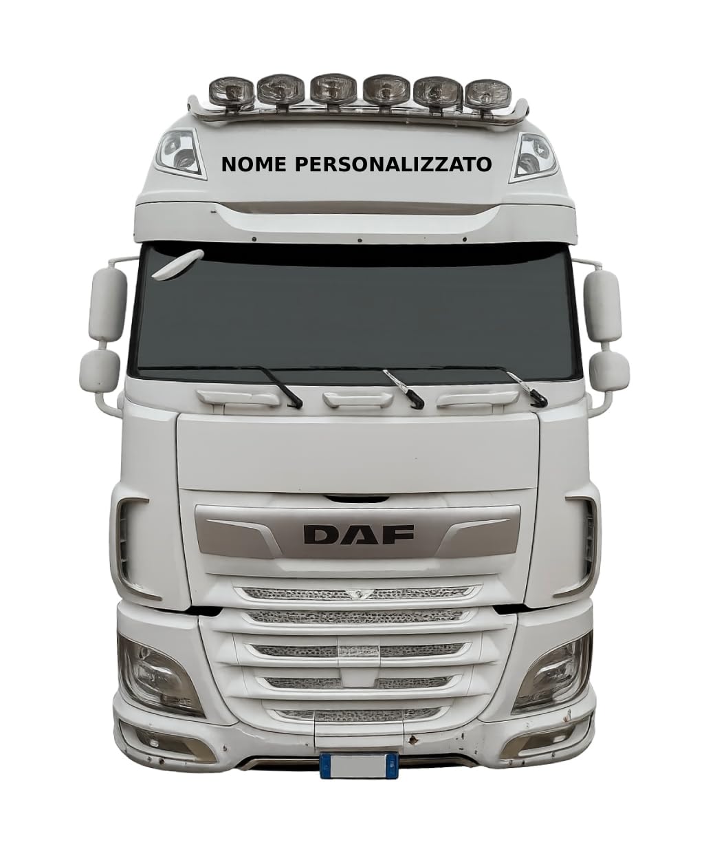 Adesivo Parasole Frontale Personalizzato per Camion DAF | Scritta Autista/Azienda 17cm Altezza | Vinile Professionale Resistente | Facile Applicazione