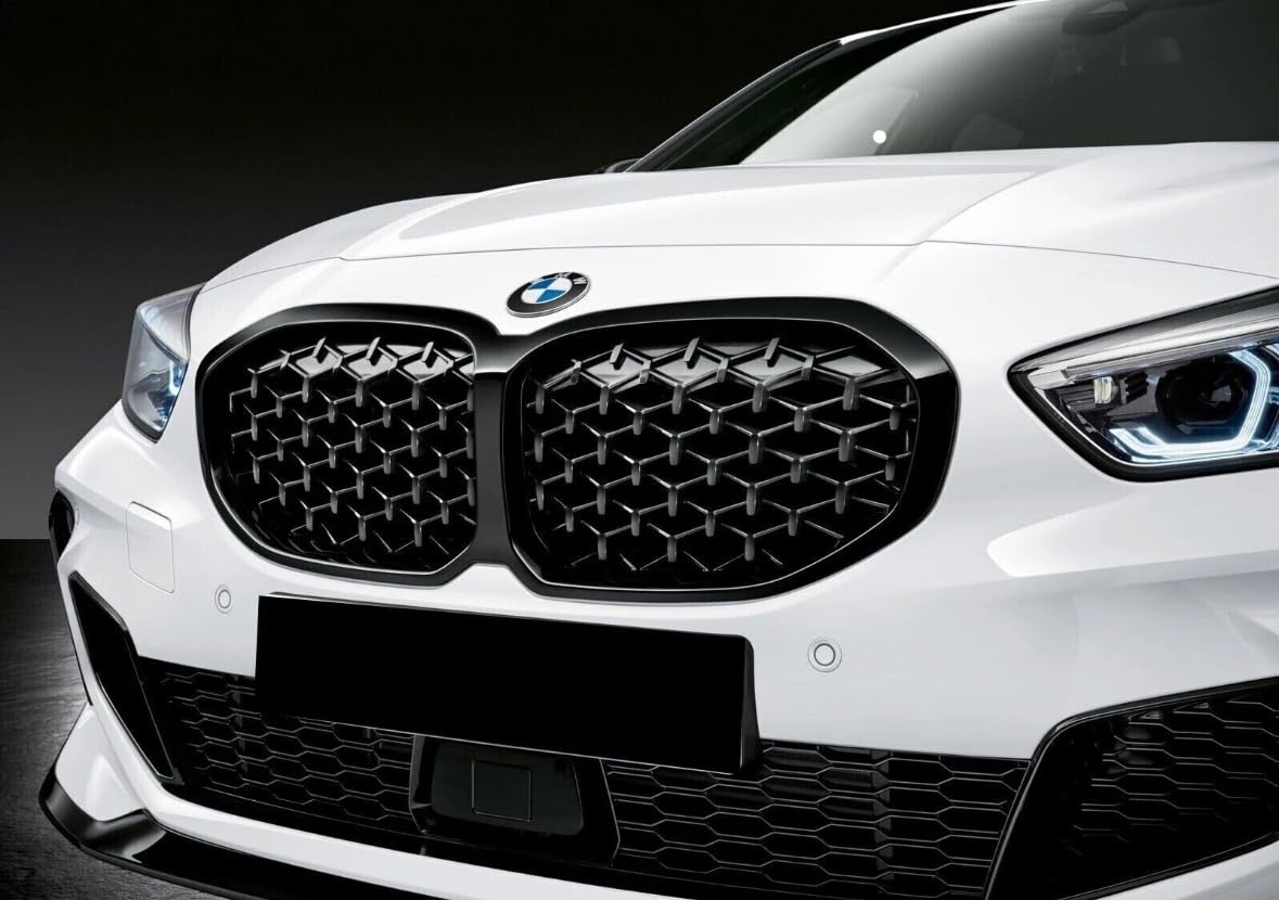 Griglia Frontale Radiatore Nero Lucido Compatibile con Serie 1 F40 (2019-2024), Mascherina Anteriore Design Nido d'Ape Trama a Diamante, Ricambio Tuning Plastica ABS
