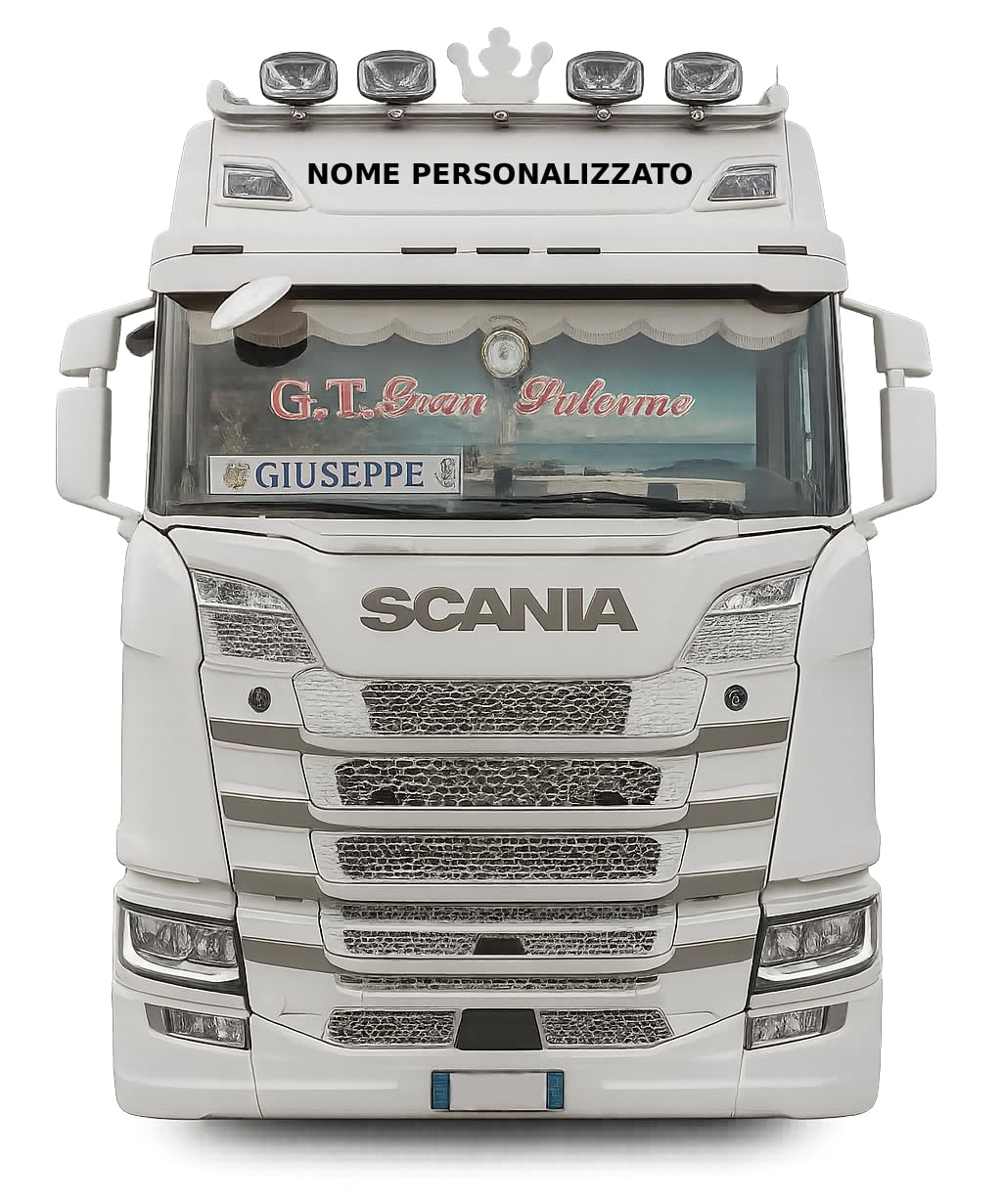 Adesivo Frontale Parasole per Scania R S Personalizzato | Decalcomania Parabrezza Camion con Nome Autista o Azienda | Vinile PRO