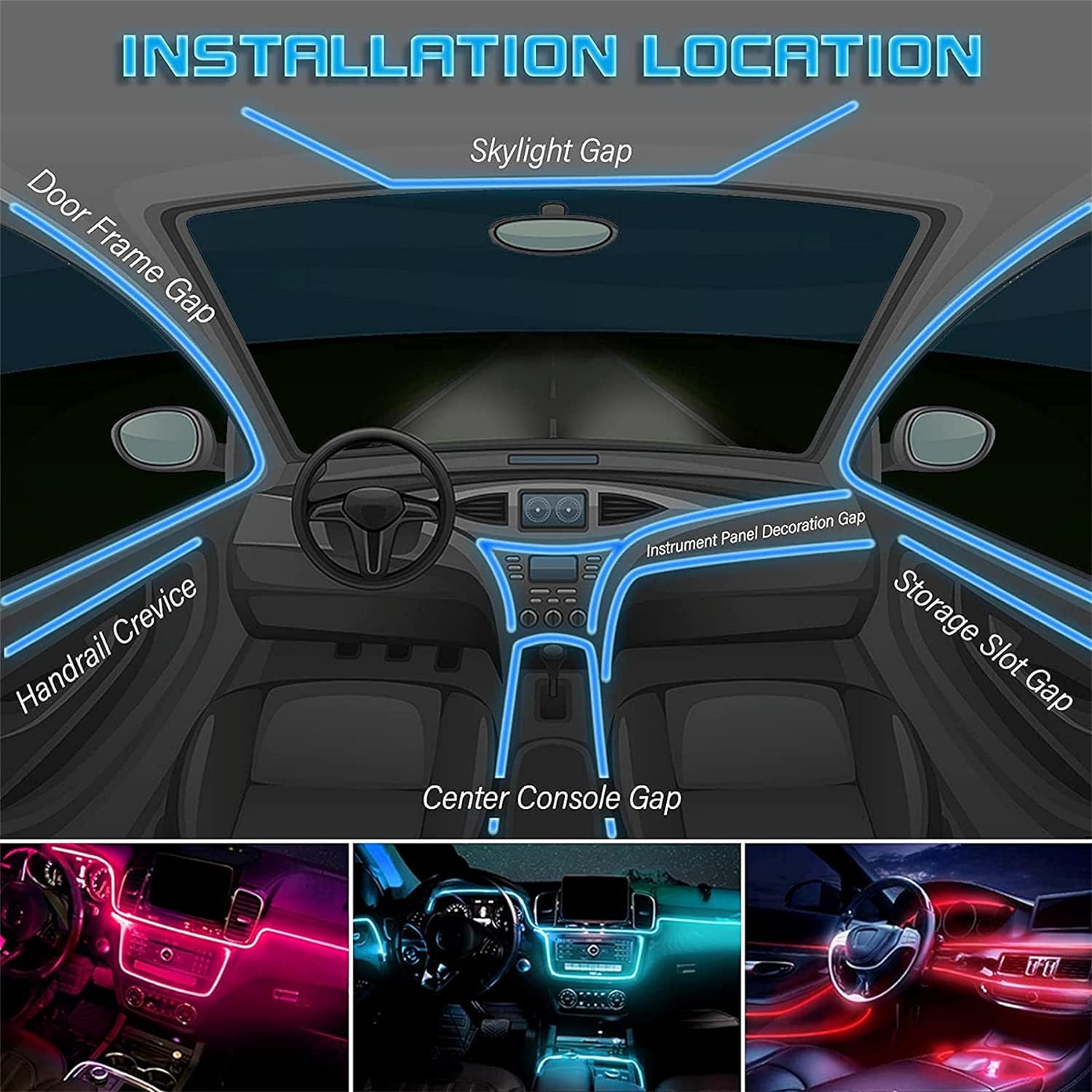 Led Interno RGB Auto Ambientale 6 Metri 5 In 1 Illuminazione Multicolore Cruscotto, Fibra Ottica RGB, Controllo Con APP, Tuning Auto Camion Furgone