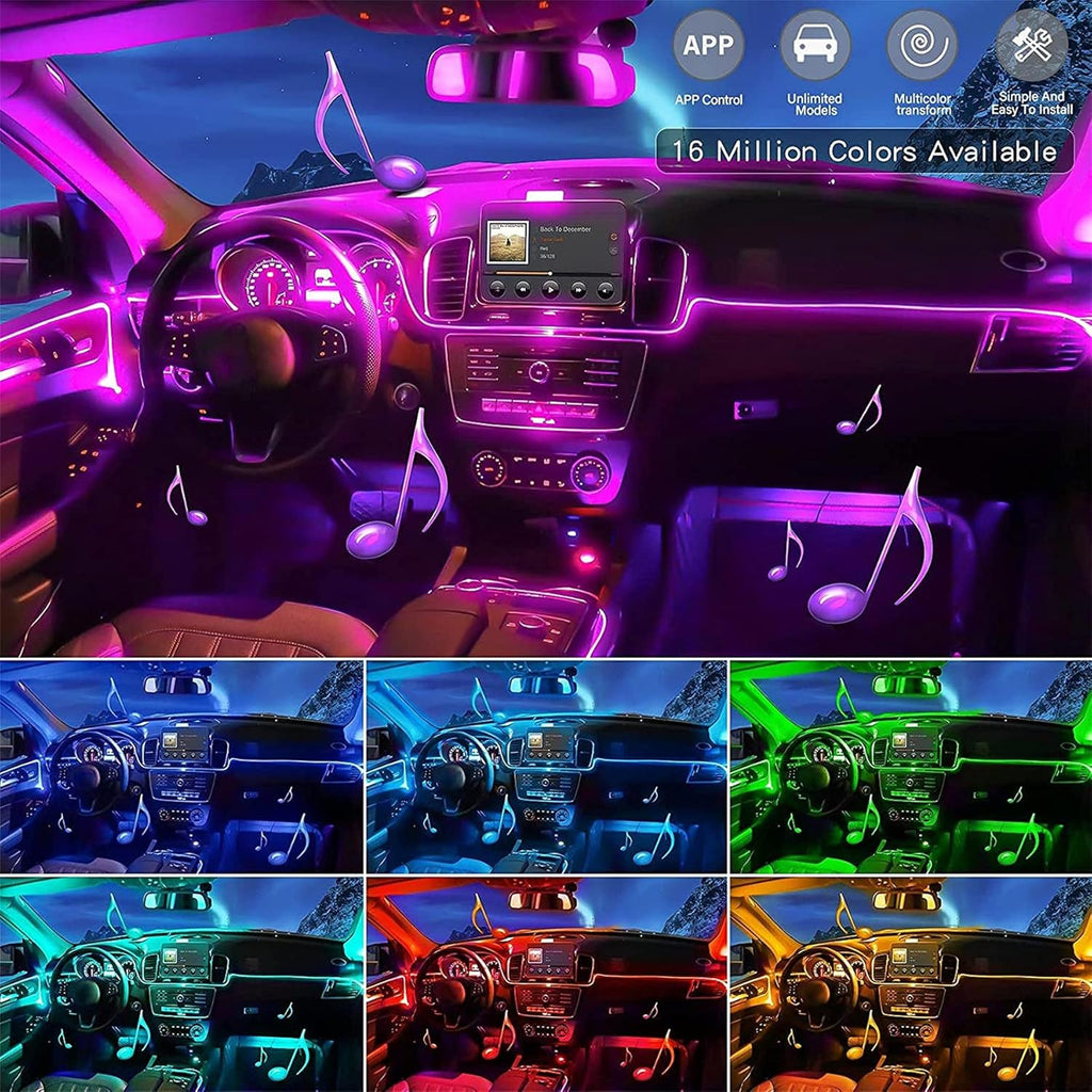 Led Interno RGB Auto Ambientale 6 Metri 5 In 1 Illuminazione Multicolore Cruscotto, Fibra Ottica RGB, Controllo Con APP, Tuning Auto Camion Furgone